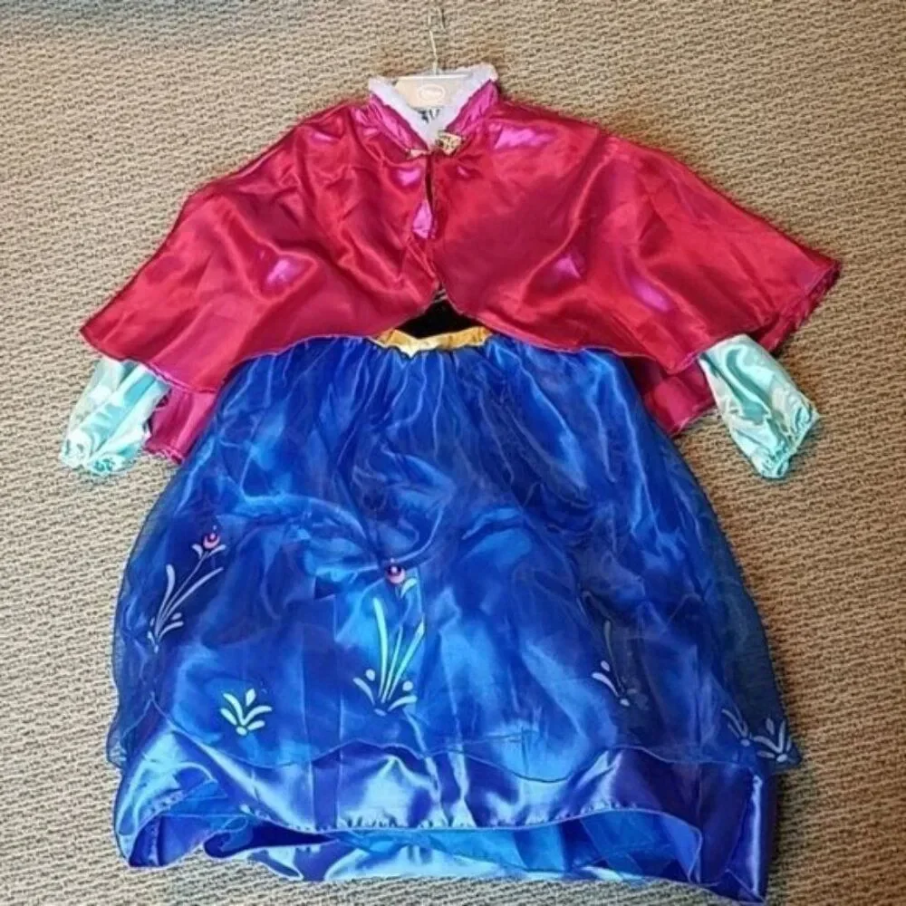 Disney Frozen Princess Anna Dress Cape Costume Girls Kids Youth Size 5/6